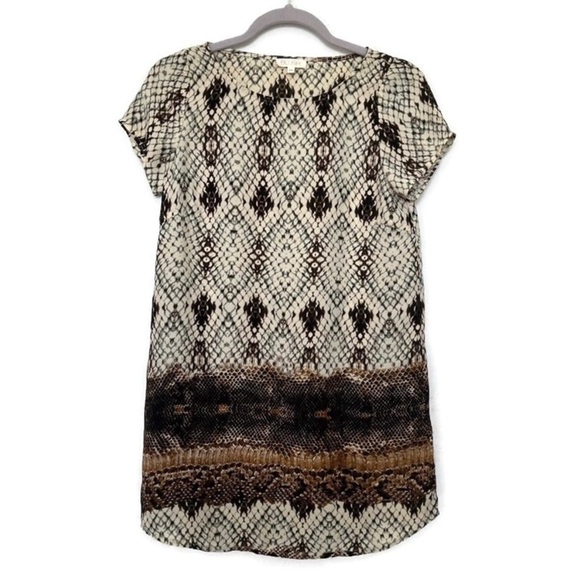 𝅺BLUSH snake print mini dress XSMALL Beige tan short sleeves animal print NEW - Picture 1 of 9